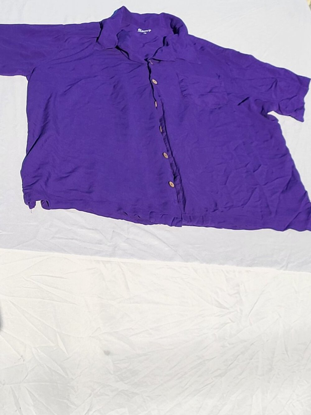 KS Island Shirt Men’s 2XL Tall Purple Button Down Short Sleeve Hawaiian Tropical